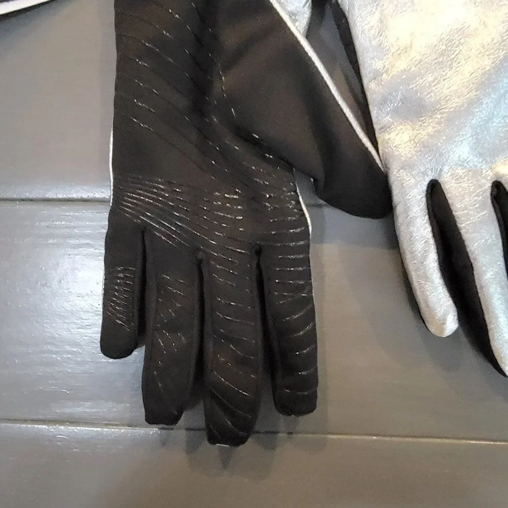 U|R powered Women Black Silver touch screen water resistant Gloves Size Large/Xl